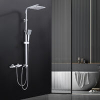 Regendusche ohne Armatur Chrom, Duschsystem Edelstahl Duschset ideal zum Nachrüsten, Verstellbare Duschsäule Ohne Thermostat Duschset Eckig 20x20 cm