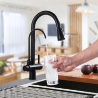 3 Wege Schwarz Küchenarmatur, 360° Schwenkbar Küchenarmatur 3 in 1 Hochdruckarmatur für Wasserfilter Küche Wasserfilter Wasserhahn Trinkwasserhahn