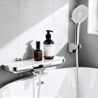 Badewannenarmatur mit Handbrause, 360° drehbarer Auslauf, Badewannenarmaturen mit Duschbrause, Glasablage, 1,5 m PVC Schlauch, Mischbatterie zur Wandmontage