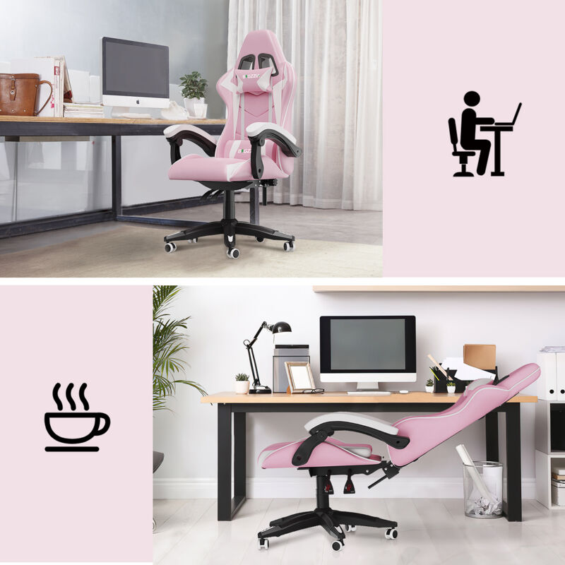 Chaise Gaming Defender Avec éclairage RGB - Appuie-tête Et Coussin Lombaire Réglables - Rose - Ergonomique