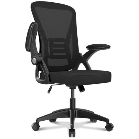 SONGMICS® Chaise De Bureau Avec Accoudoirs Relevables - Simili Noir - Hauteur Réglable 120-137cm