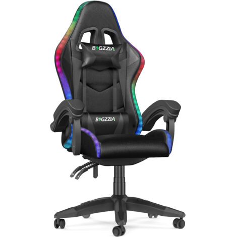 Chaise De Gaming Ergonomique Noir Et Bleu - Repose-pieds, Dossier Inclinable, Rotation 360° - Pivot Gaz, Charge 200kg