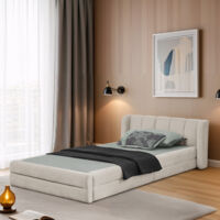 Cama individual 90x200 cm, chenilla hipoalergénica, respaldo acogedor, beige infantil