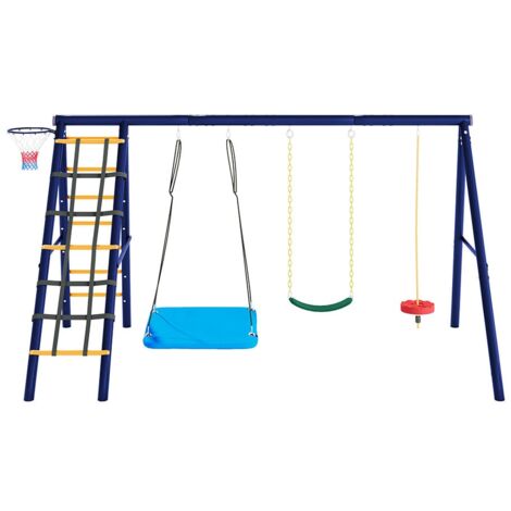 Ensemble multifonctionnel de balançoires d'extérieur - 3 balançoires + portique d'escalade + panier de basket-ball (1/5)