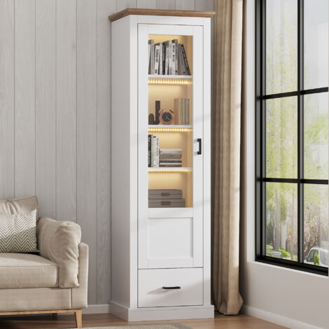 Vitrine LED blanche mate 178 cm – 5 étagères, télécommande 16 couleurs + USB