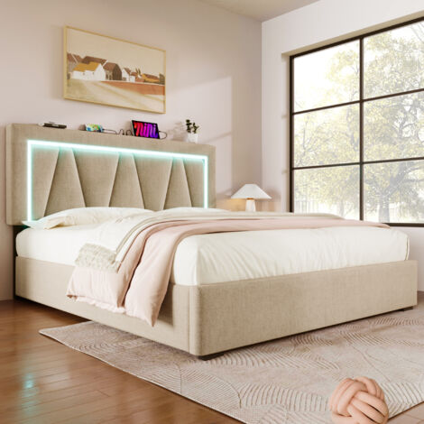 Avec Fonction De Recharge USB Type C Et Éclairage LED, Lit Double Junior 140x200 (sans Matelas) (1/5)