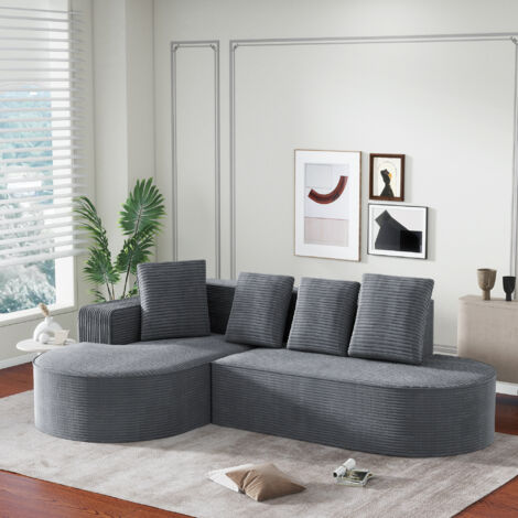 Canapé D'angle Modulable En L 3 Places - Velours Côtelé, Assise Profonde, Livré Compressé Sans Montage