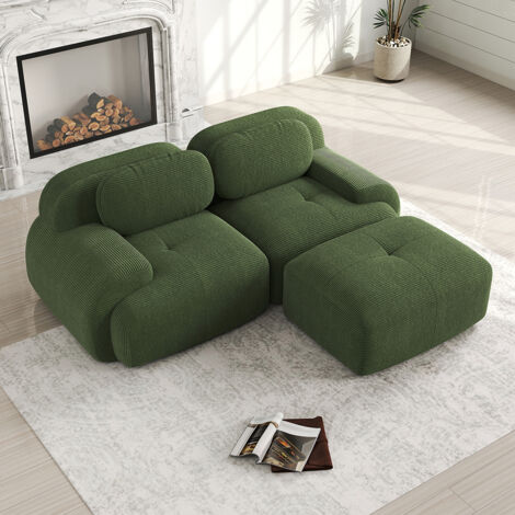 Canapé d'angle modulaire en velours doux de 82 pouces, avec accoudoirs incurvés, rembourrage en mousse haute résilience- Vert (1/5)