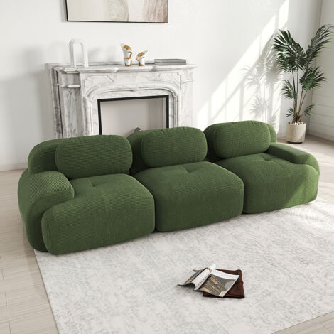 Canapé trois places, tissu velours côtelé, configuration modulaire, antidérapant- Vert (1/5)