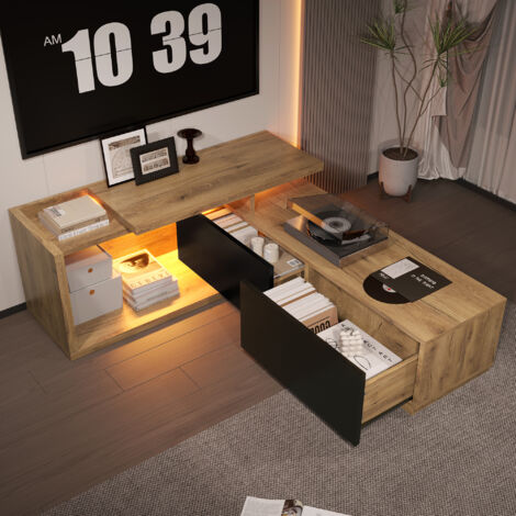 Gutent – Meuble TV modulaire en bois 2-en-1 – Éclairage LED intégré – Structure robuste 133,5 × 40 × 45 cm – Capacité de charge 50 kg