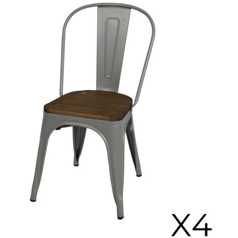 Set von 4 hellgrauen Metallstühlen im Industriestil. Kollektion FACTORY. (1/2)