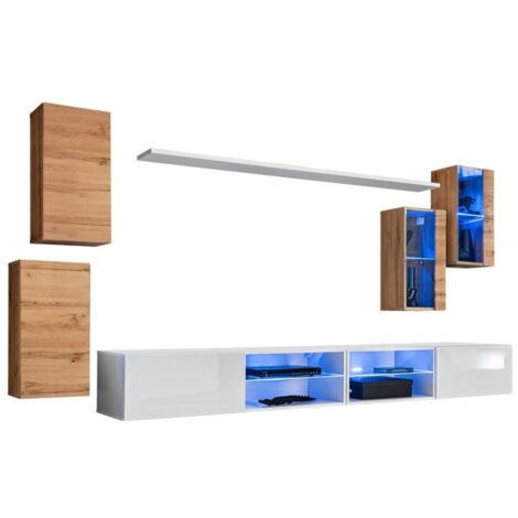 Wohnzimmermöbel-Set SWITCH XXV im Design, Eichen- und Weißfarben.