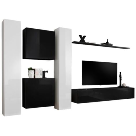 Wohnzimmermöbelset SWITCH VI im Design, Farbe Schwarz und Weiß glänzend. (1/2)