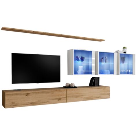 Wand-Salonmöbel Set SWITCH XVII Design, Farben Wotan Eiche und Hochglanz Weiß. (1/2)