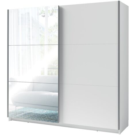 Kleiderschrank, Garderobe 200 cm mit 2 Schiebetüren und Spiegel - weiß - Kollektion ARSALA