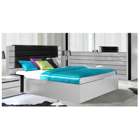 King-Size-Bett 180 cm in Weiß und glänzendem Schwarz mit Bettkasten und ...