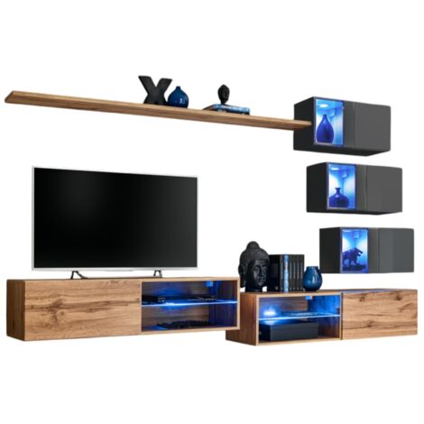 Wohnzimmermöbel Set SWITCH XXIV im Design, Eichen- und Graufarben.
