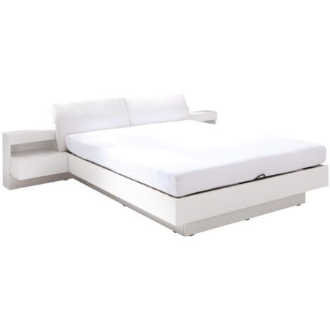 Bett RENATO 160x200 mit Lattenrost und Nachttischen mit integrierter LED-Beleuchtung, Farbe Weiß