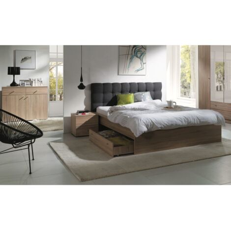 Schlafzimmer-Set MAXIM. Doppelbett 160x200 cm + Schublade + Lattenrost + zwei Nachttische + Kommode