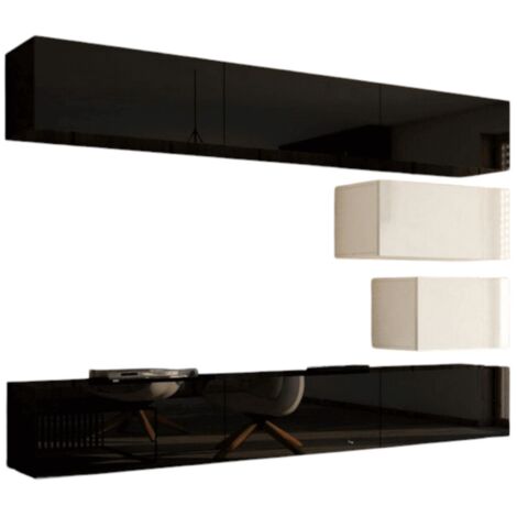 Schwarz-Weißes Wohnzimmermöbelset, hängend, Kollektion CEPTO XVI, 249 cm, 8 modulare Möbelstücke. (1/5)