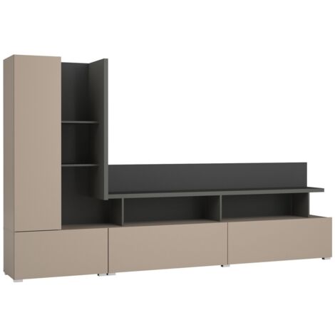 TV-Möbel in Kongo-Braun und Anthrazitgrau, Kollektion NESS – 5 Fächer, 2 Türen, 2 Schubladen (1/5)