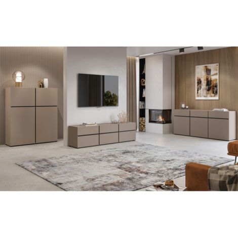 Wohnzimmermöbel-Set HAVANA – Hohe Anrichte, TV-Möbel, niedrige Anrichte – Modernes Design in Beige und Schwarz (1/5)