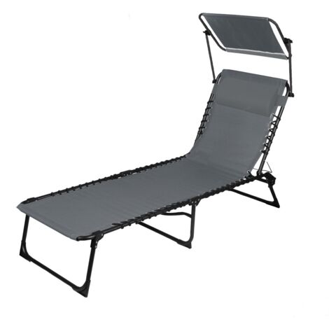 Liegestuhl / Sonnenliege mit Sonnenschutz und grauem Kissen 187x85x56 cm (1/2)