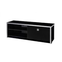 TV-Möbel im Design, 150cm in glänzendem Schwarz mit verchromten Abschlüssen, Kollektion LYON.