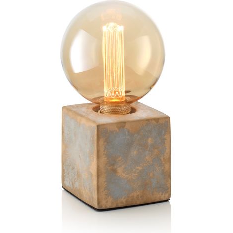 Auraglow Mysa Modern Contemporary Bronzed Effect Stone Cement Cube Bedside Desk Table Lamp/Light - with G125 LED Bulb [Energy Class A]
