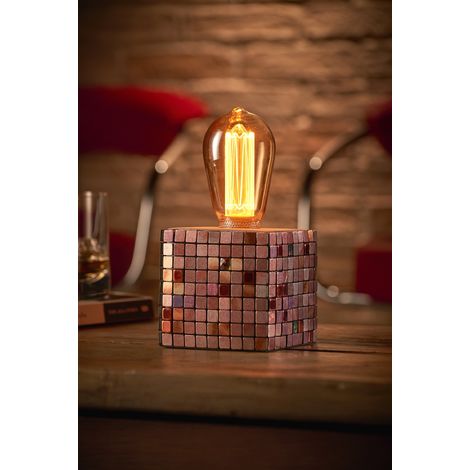 Auraglow Mysa Modern Contemporary Colourful Mosaic Effect Stone Cement Cube Bedside Desk Table Lamp/Light - with ST64 LED Bulb [Energy Class A]
