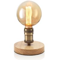 Auraglow Mysa Vintage Retro Wooden Round Base Mechanical Twist Switch Brass Table, Desk or Bedside Lamp/Light