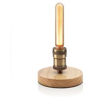 Auraglow Mysa Vintage Retro Wooden Round Base Mechanical Twist Switch Brass Table, Desk or Bedside Lamp/Light - with T30 LED Bulb [Energy Class A]
