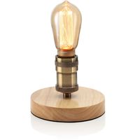 Auraglow Mysa Vintage Retro Wooden Round Base Mechanical Twist Switch Brass Table, Desk or Bedside Lamp/Light - with ST64 LED Bulb [Energy Class A]