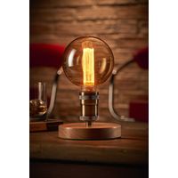 Auraglow Mysa Vintage Retro Wooden Round Base Mechanical Twist Switch Brass Table, Desk or Bedside Lamp/Light - with G125 LED Bulb [Energy Class A]