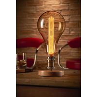 Auraglow Mysa Vintage Retro Wooden Round Base Mechanical Twist Switch Brass Table, Desk or Bedside Lamp/Light - with XXL LED Bulb [Energy Class A]