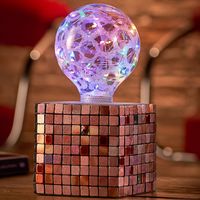 Auraglow Mysa Modern Contemporary Colourful Mosaic Effect Stone Cement Cube Bedside Desk Table Lamp/Light - with Starry Multi-Coloured LED Bulb [Energy Class A]
