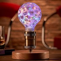 Auraglow Mysa Vintage Retro Wooden Round Base Mechanical Twist Switch Brass Table, Desk or Bedside Lamp/Light - with Starry Multi-Coloured LED Bulb [Energy Class A]