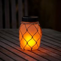 Auraglow LED USB & Solar Powered Outdoor & Indoor Flickering Fire Flame Effect Mason Glass Jar Lantern Lamp Table light