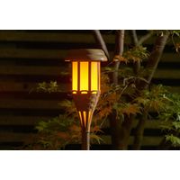 Auraglow Solar Powered Flickering Flameless Flame Lamp Bamboo Tiki Torch LED Garden Lantern Outdoor Lawn Path Post Spike Light - Set of 2