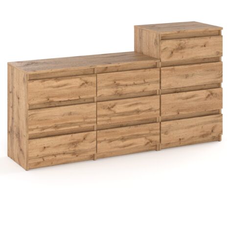 Commode 160 cm chêne Wotan 10 tiroirs – Design moderne – Surface mat – Glissières à roulement à billes – Facile à assembler (1/4)