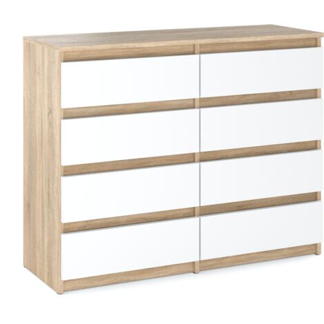 Commode 120 cm en chêne Sonoma – 8 tiroirs avec guidage à billes – Design élégant pour salon ou chambre – Facilité d'entretien