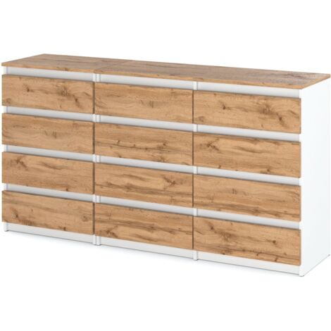 Commode enfant 12 tiroirs – 84 cm – Blanc mat et chêne Wotan – Design scandinave épuré – Capacité 20 kg par tiroir (1/5)