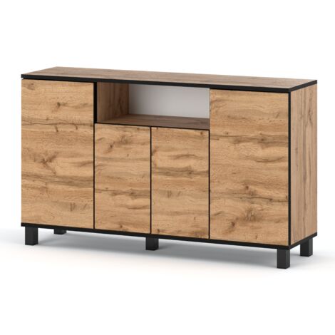 Commode enfant 140 cm – Panneau laminé résistant aux rayures – Charnières GTV – Rangement spacieux avec 4 portes – Chêne Wotan (1/5)