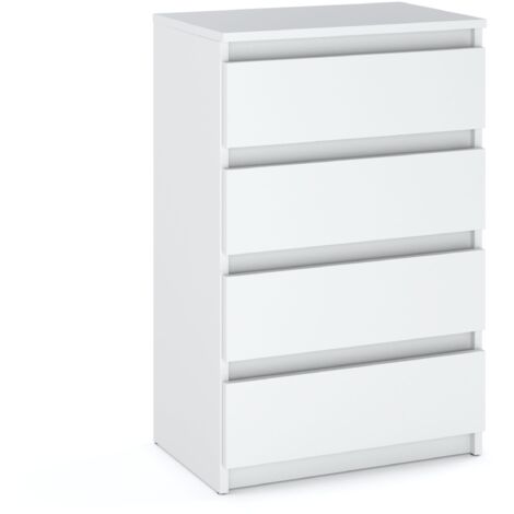 Commode en bois blanc 60 cm – 4 tiroirs – Panneau stratifié – Coulisses à galets – Meuble debout pour salon et chambre (1/5)