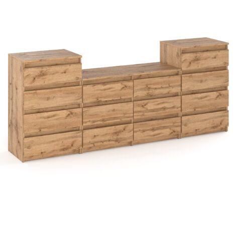 Commode Wotan 220 cm – Chêne haute qualité – 14 tiroirs avec guides à rouleaux – Design élégant pour salon et chambre (1/3)