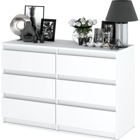 Coffre buffet 6 tiroirs blanc – Dimensions H 71cm L 100cm P 33,5cm – Panneau mélaminé MFC – Surface mate pour rangement élégant