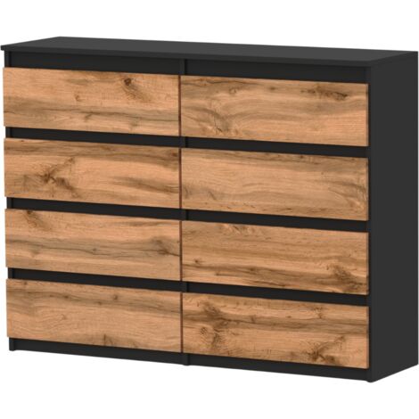 Commode enfant 120 cm – Noir mat et chêne Wotan – 8 tiroirs spacieux – Montage simple avec notice (1/5)