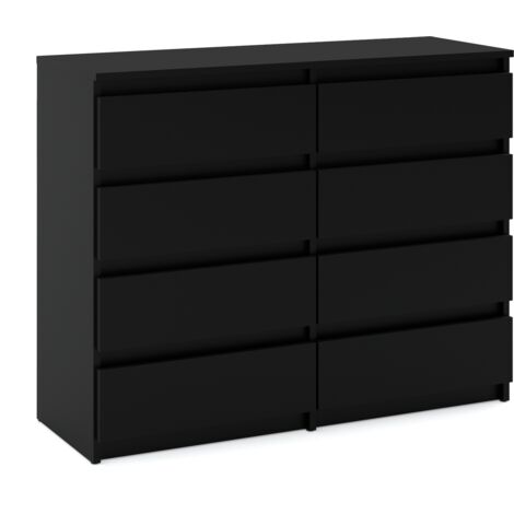 Commode noire 120 cm – 8 tiroirs spacieux – Panneau laminé – Finition mate pour salon et chambre – Système de glissières à billes