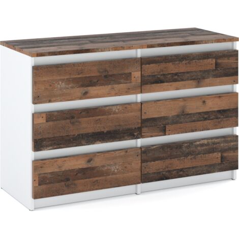 Commode vintage 100 cm – 6 tiroirs – Panneau stratifié blanc – Glissières à roulement à billes – Design élégant pour rangement optimal