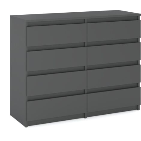 Commode 120 cm grise – 8 tiroirs avec guidage à rouleaux – Panneau laminé – Design moderne pour salon et salle à manger